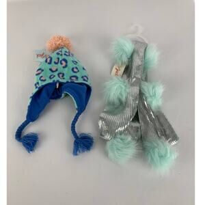 Cat & Jack Animal Print Peruvian Beanie With Pom Pom And Scarf. Girls 4-7